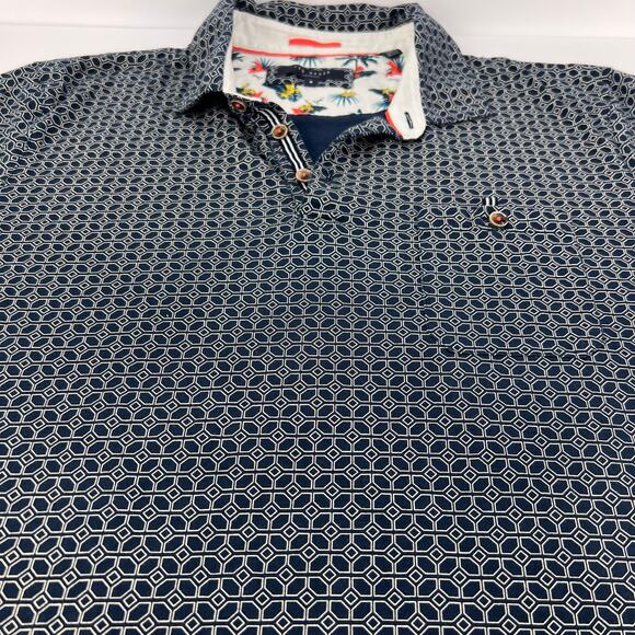 TED BAKER 6 Women's Short Sleeve Navy Blue Preppy Golf Polo Shirt Geometric Prep - Picture 5 of 12